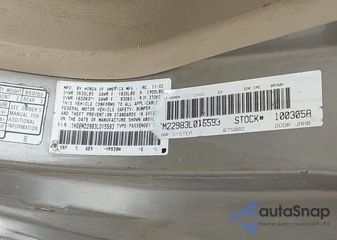 2003 Honda Civic Ex from USA, damaged, VIN 1HGEM22983L015593